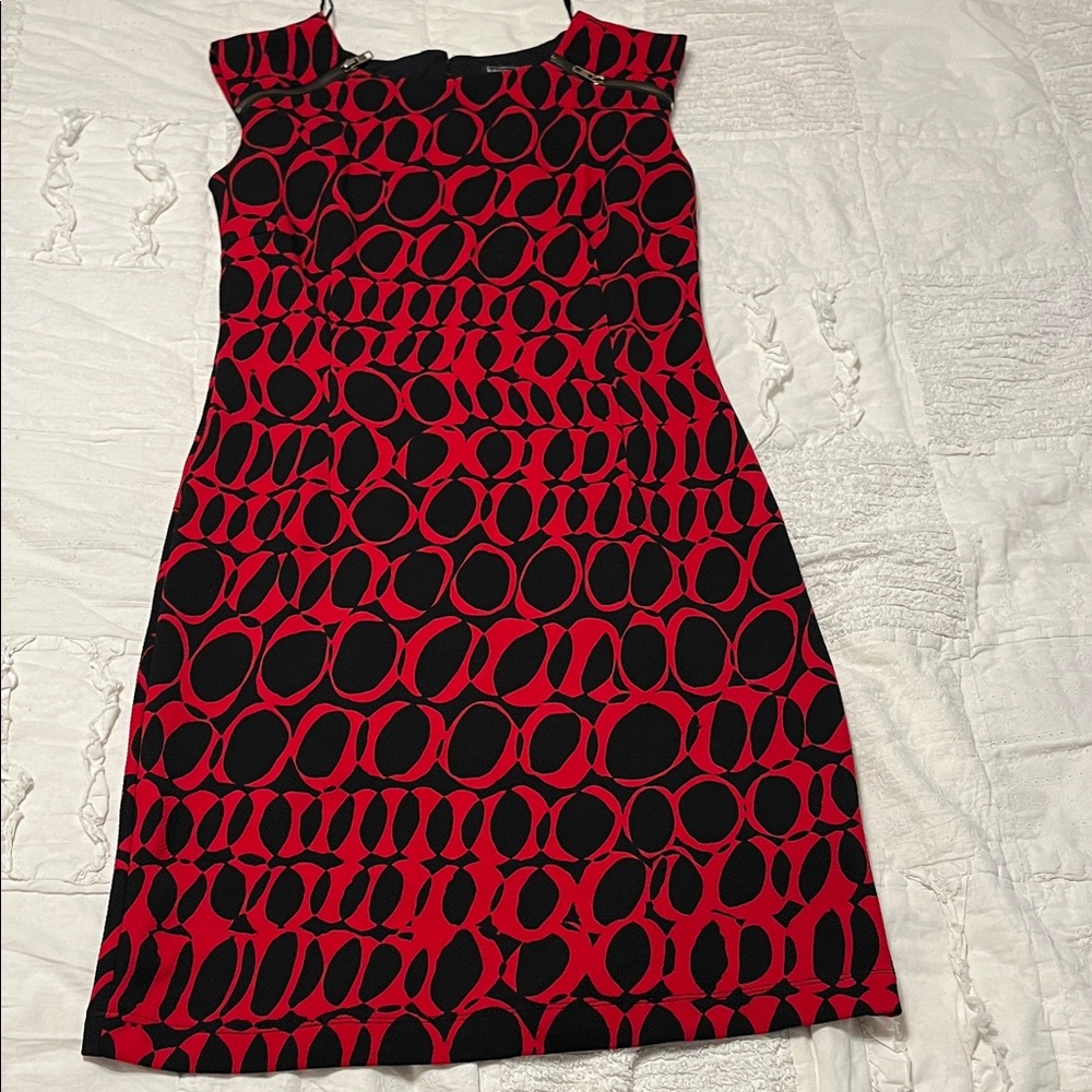 Karen Stevens Red and Black Patterned Dress, Size 10